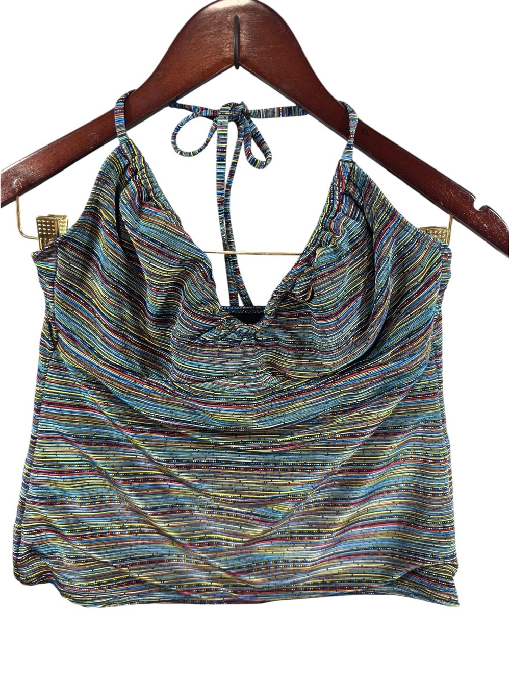 Multicolor Metallic Striped Halter Cowl Neck Top Y2K Party M
